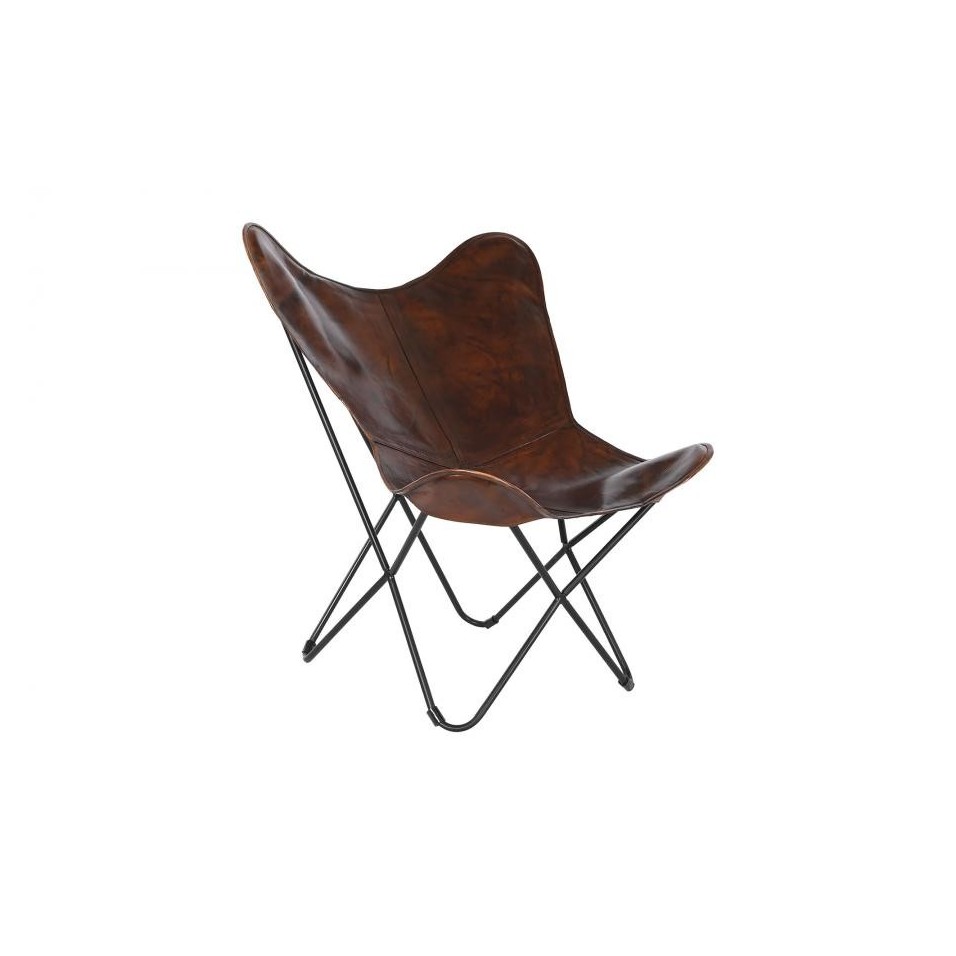 Silla Cuero Metal Mariposa Marron