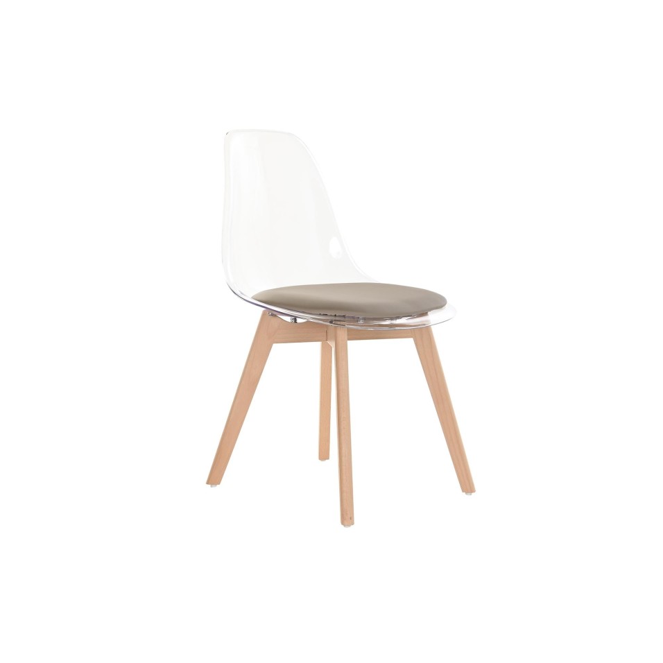 Silla Policarbonato Madera Tapizado Beige