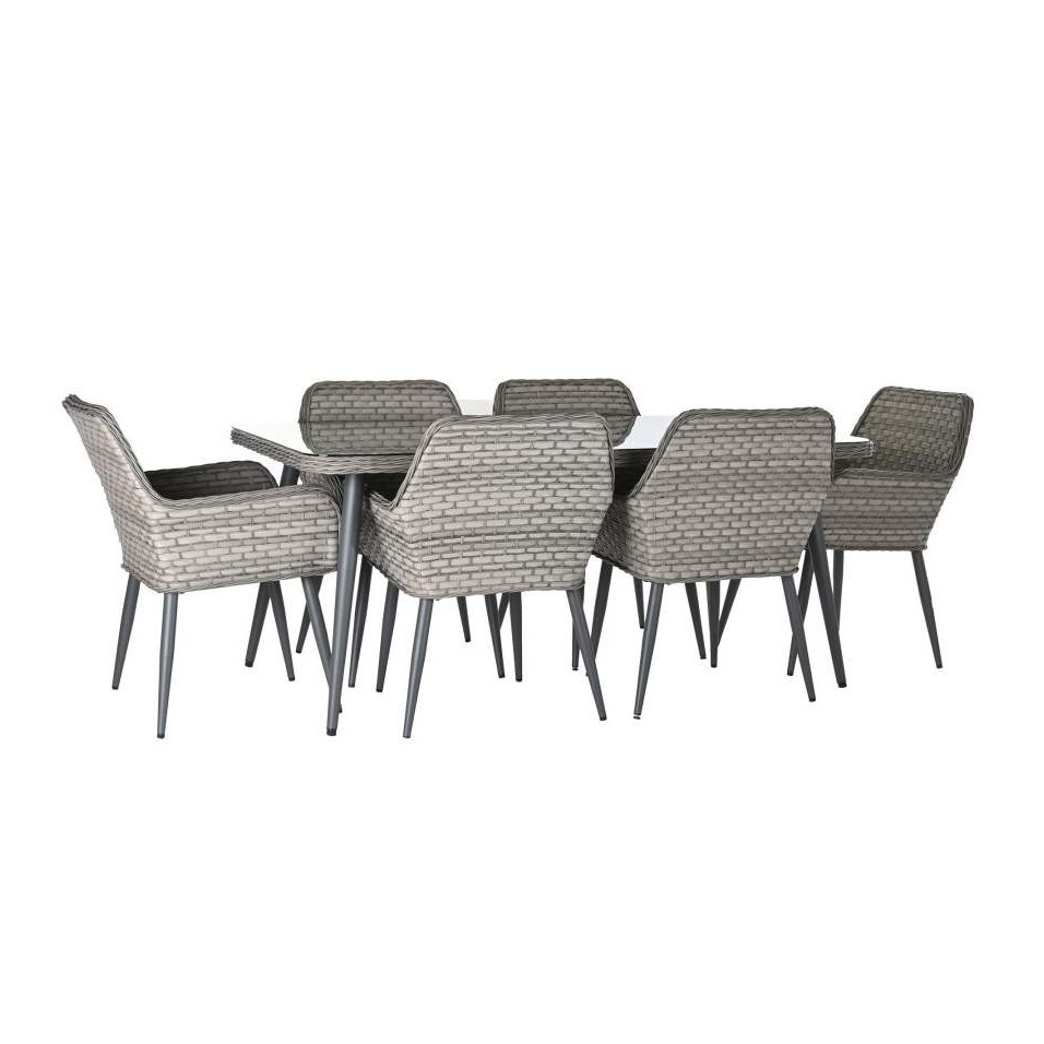 Mesa Comedor Set 7 Ratán Sintético Acero